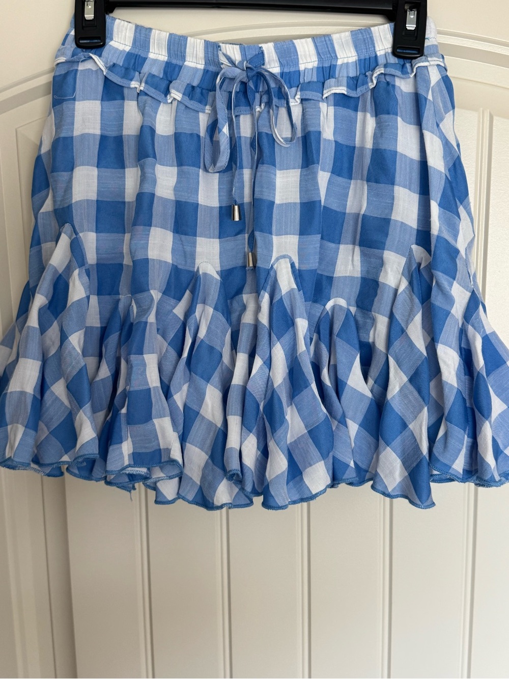 entro Blue and White Gingham Ruffle Skater Skort